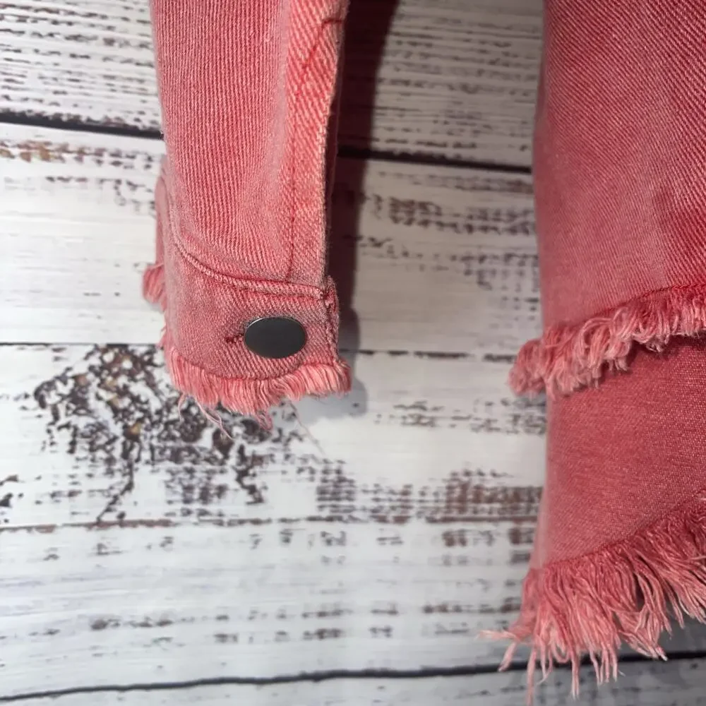 Paintcolors Distressed Indie Grunge Red Fringe Jean Jacket Medium - Picture 10 of 12